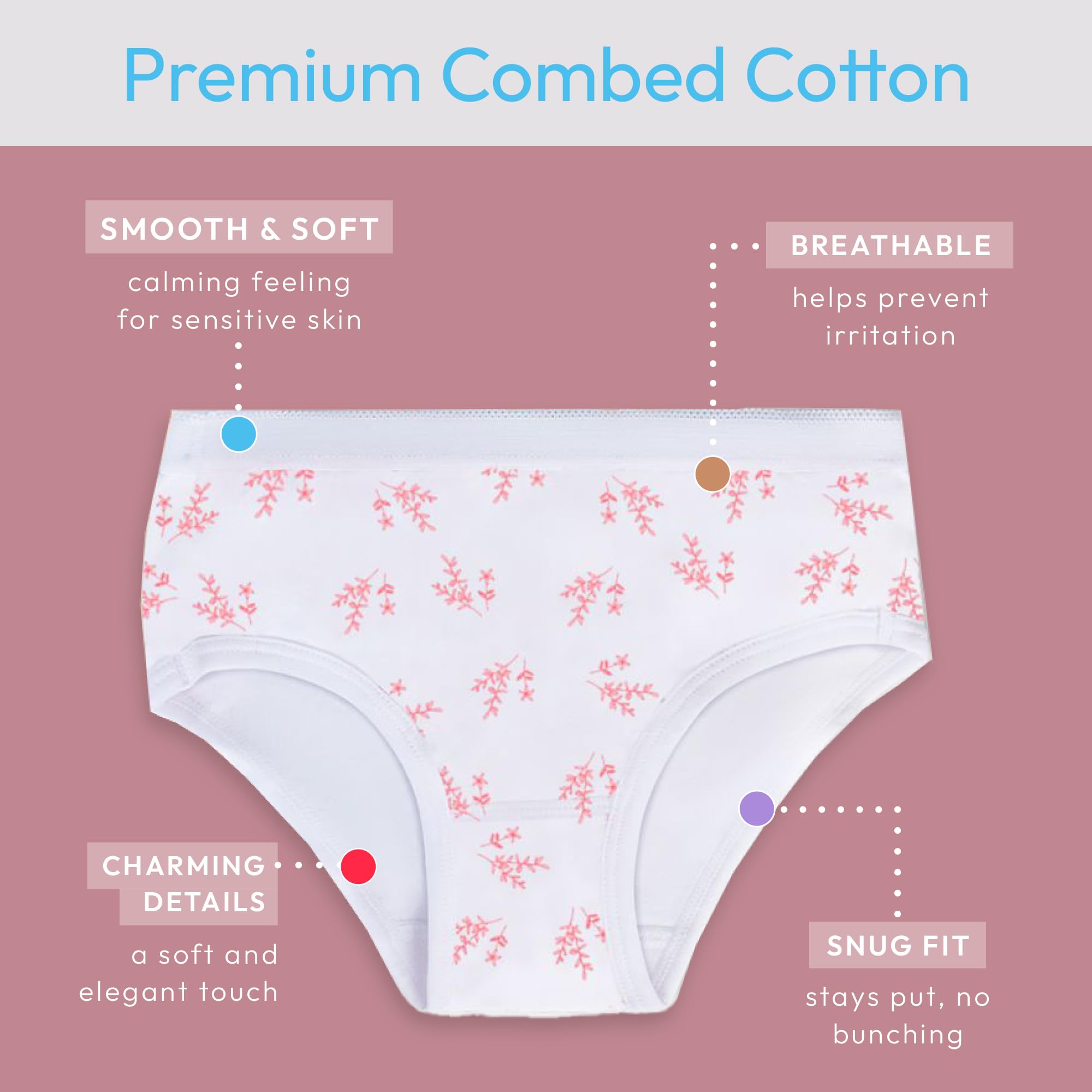 Feathers Leafy Print Snug Tagless Cotton Underwear – Girls Underwear Briefs Super Soft Panties (3 Pack) - Image 3