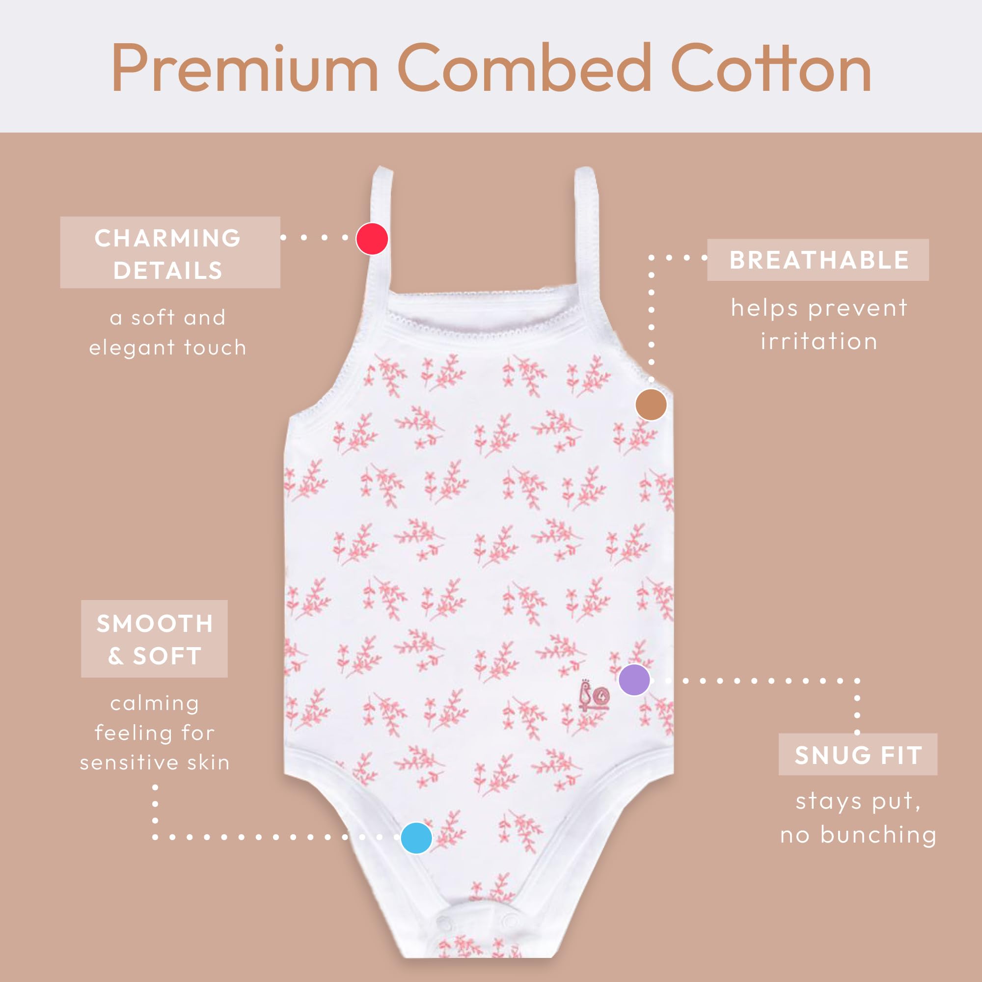 Feathers Leafy Style Tank Top Bodysuits Baby Girl Undershirts – Super Soft One-Piece for Toddler (4 Pack) - Image 3