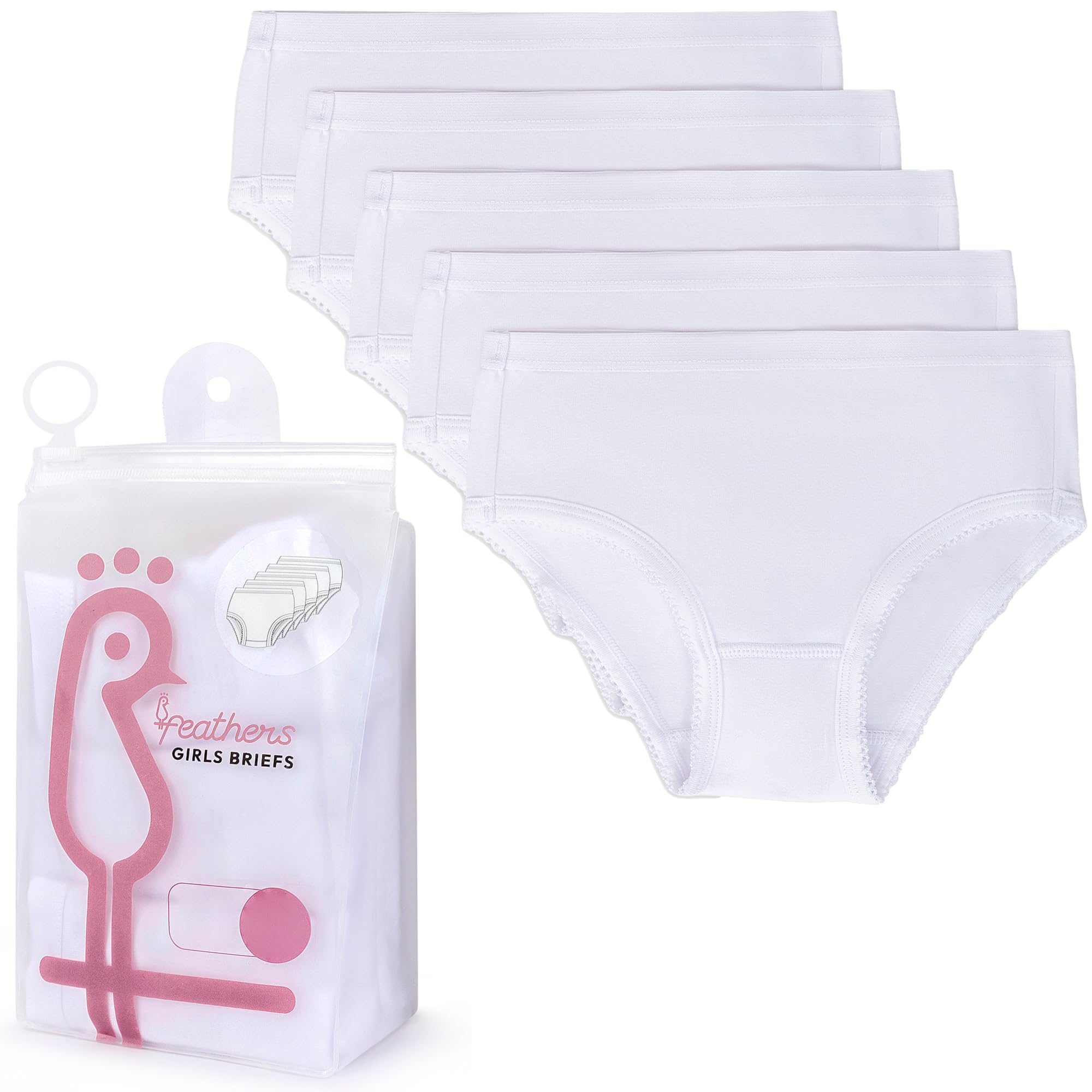 Feathers Solid White Snug Tagless Super Soft Cotton Underwear - Girls Underwear Briefs Panties 5-Pack (White) - Image 5